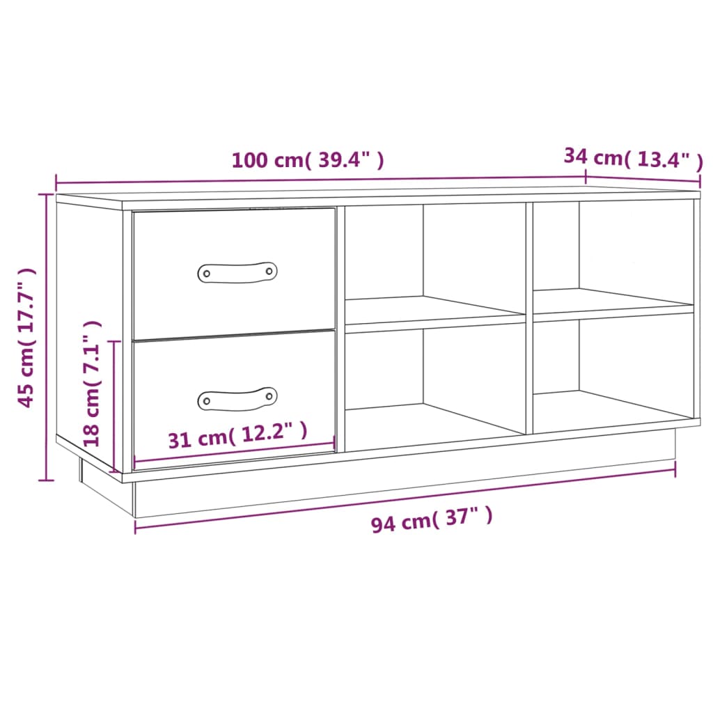 vidaXL Παπουτσοθήκη Μαύρο 100x34x45 εκ. από Μασίφ Ξύλο Πεύκου