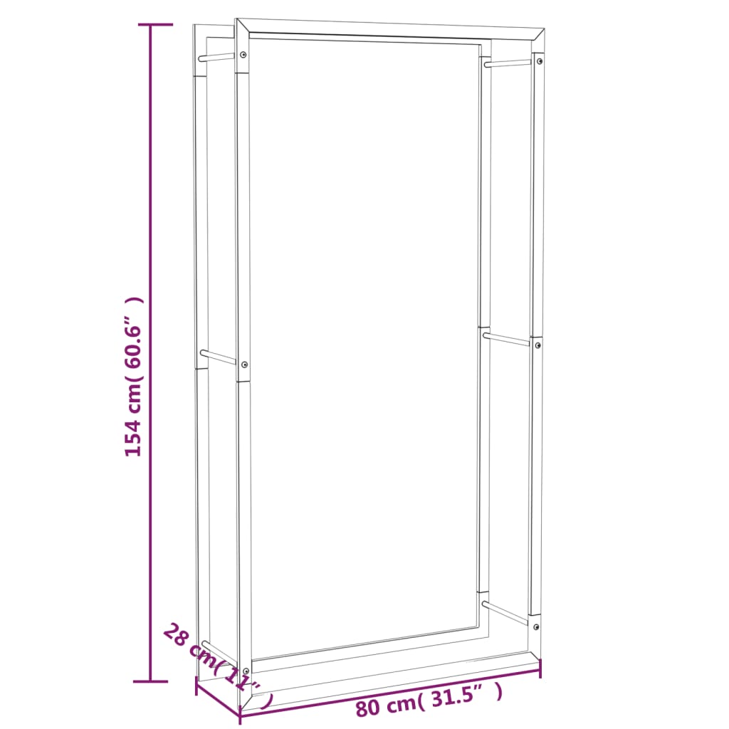 vidaXL Ραφιέρα Καυσόξυλων Ματ Μαύρο 80x28x154 εκ. Ατσάλι
