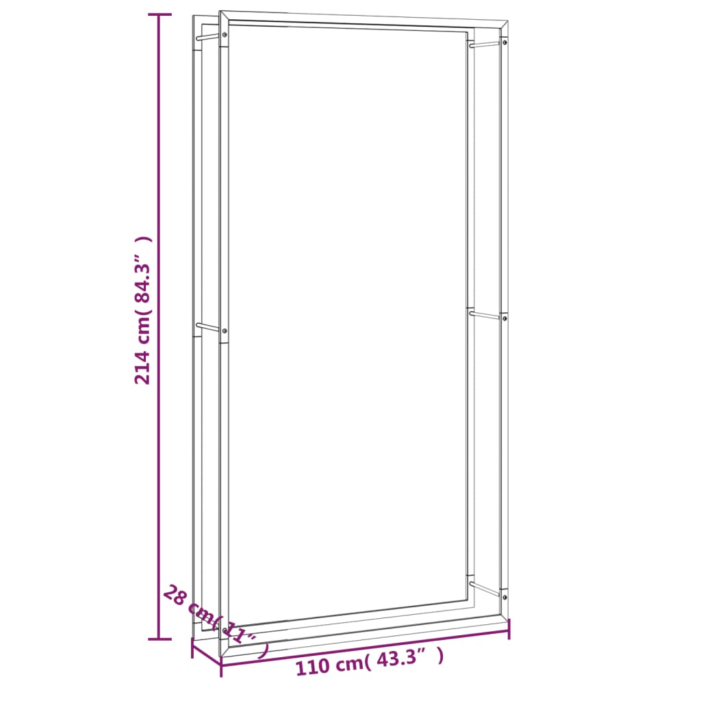 vidaXL Ραφιέρα Καυσόξυλων Ματ Μαύρο 110x28x214 εκ. Ατσάλι