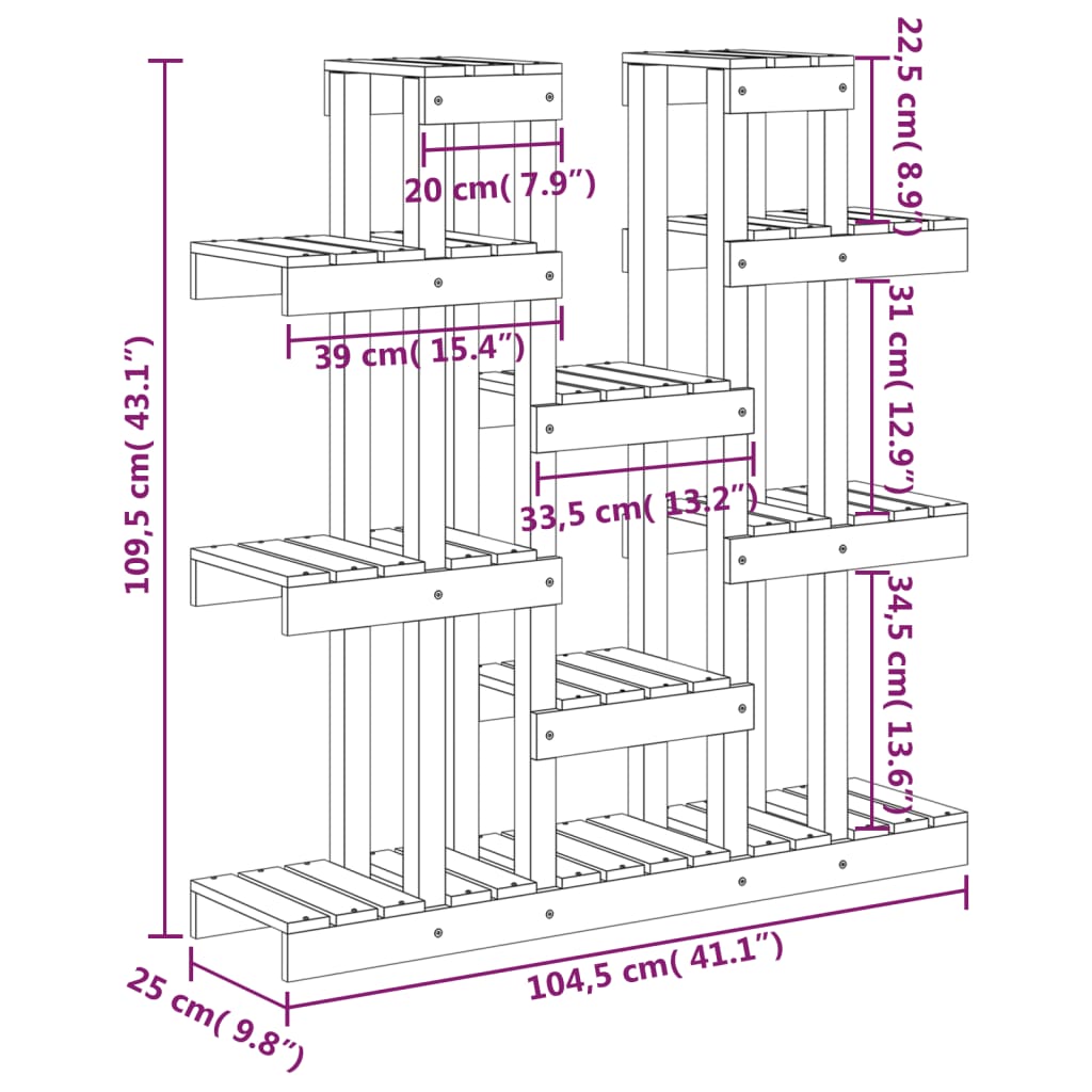 vidaXL Βάση Γλάστρας Γκρι 104,5 x 25 x 109,5 εκ. από Μασίφ Ξύλο Πεύκου