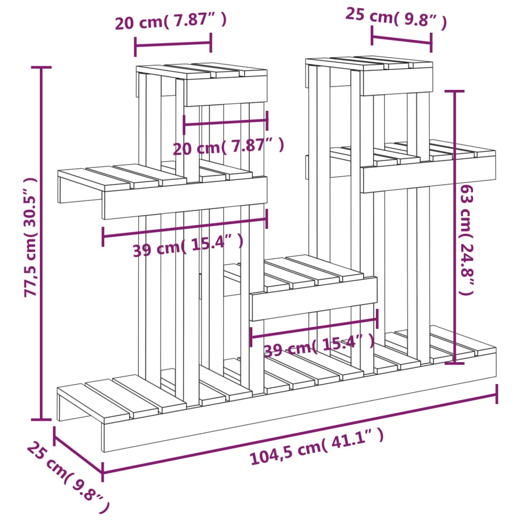 vidaXL Βάση Γλάστρας 104,5 x 25 x 77,5 εκ. από Μασίφ Ξύλο Πεύκου