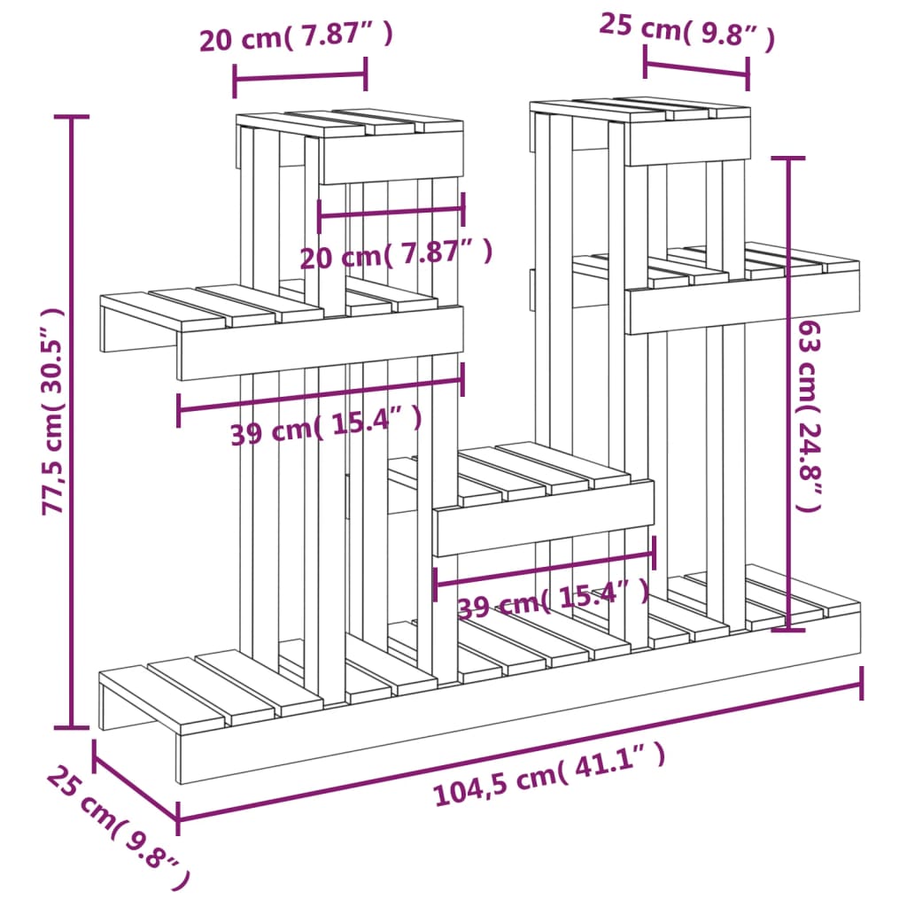 vidaXL Βάση Γλάστρας Καφέ Μελί 104,5x25x77,5 εκ. από Μασίφ Ξύλο Πεύκου