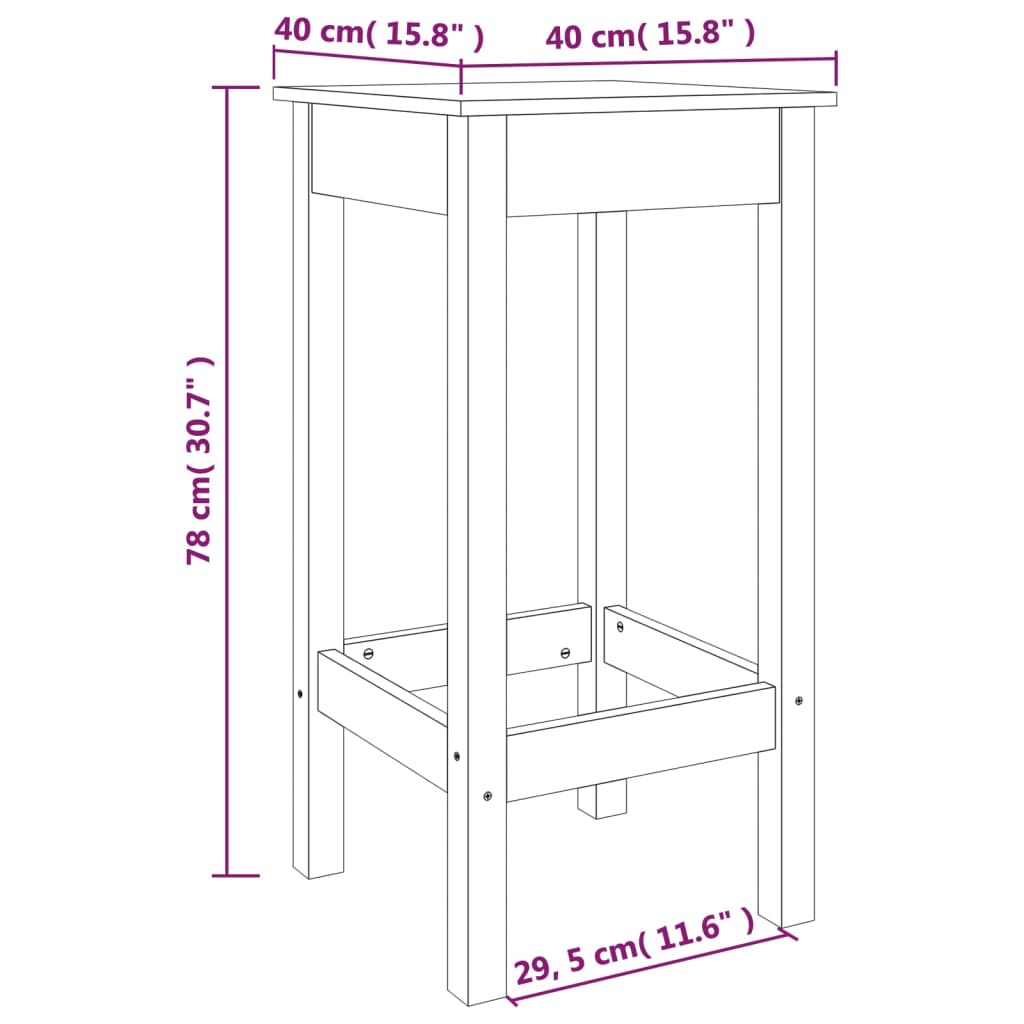 vidaXL Καρέκλες Μπαρ 2 τεμ. 40x40x78 εκ. Μασίφ Ξύλο Πεύκου