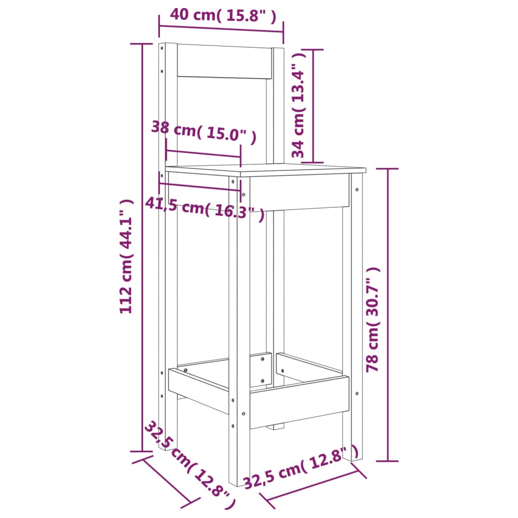 vidaXL Καρέκλες Μπαρ 2 τεμ. Λευκό 40x41,5x112 εκ. Μασίφ Ξύλο Πεύκου