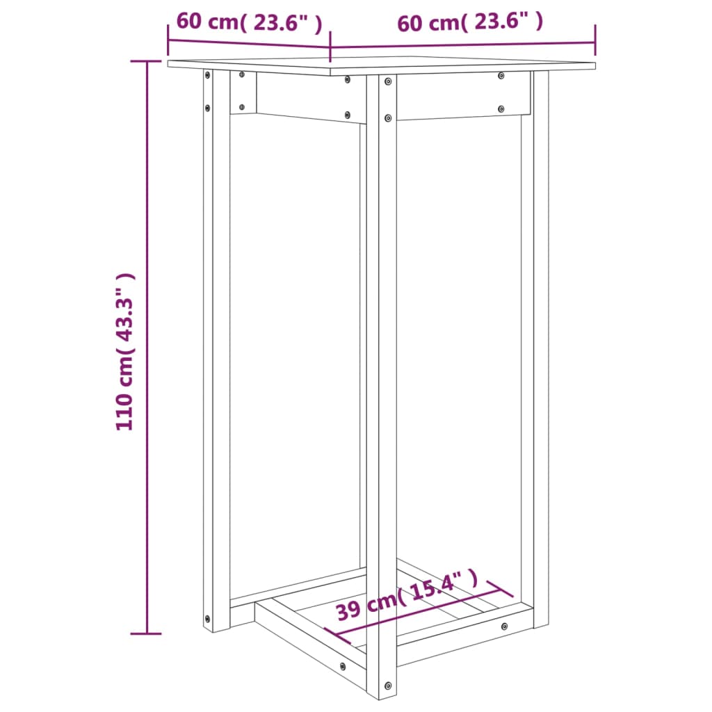 vidaXL Τραπέζι Μπαρ 60 x 60 x 110 εκ. από Μασίφ Ξύλο Πεύκου