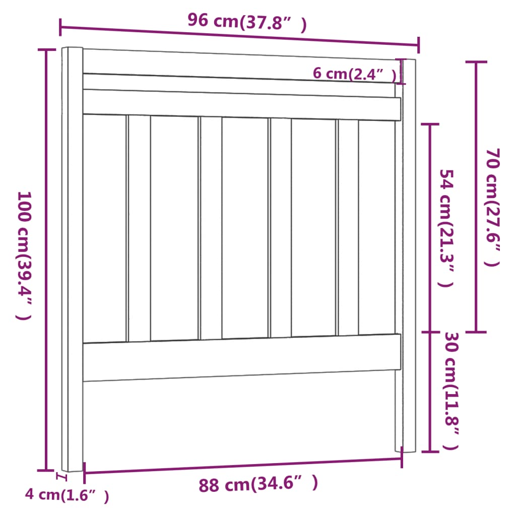 vidaXL Κεφαλάρι Κρεβατιού Μαύρο 95 x 4 x 100 εκ. από Μασίφ Ξύλο Πεύκου