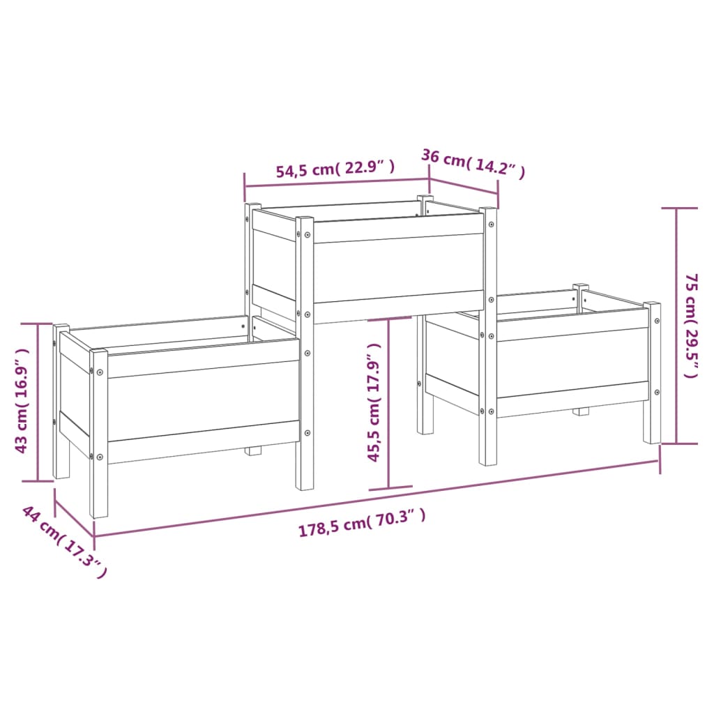 vidaXL Ζαρντινιέρα Καφέ Μελί 178,5 x 44 x 75 εκ. από Μασίφ Ξύλο Πεύκου