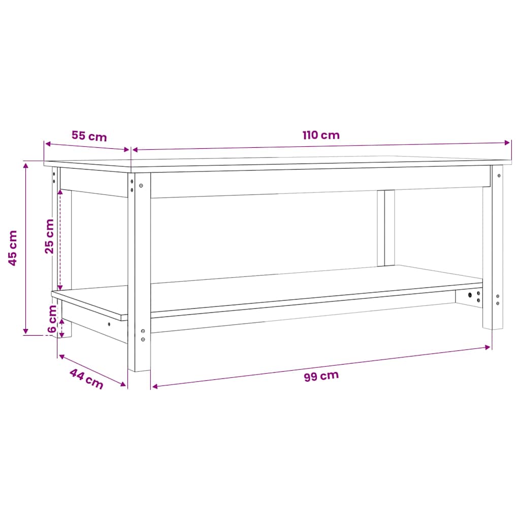 vidaXL Τραπεζάκι Σαλονιού Λευκό 110x55x45 εκ. από Μασίφ Ξύλο Πεύκου