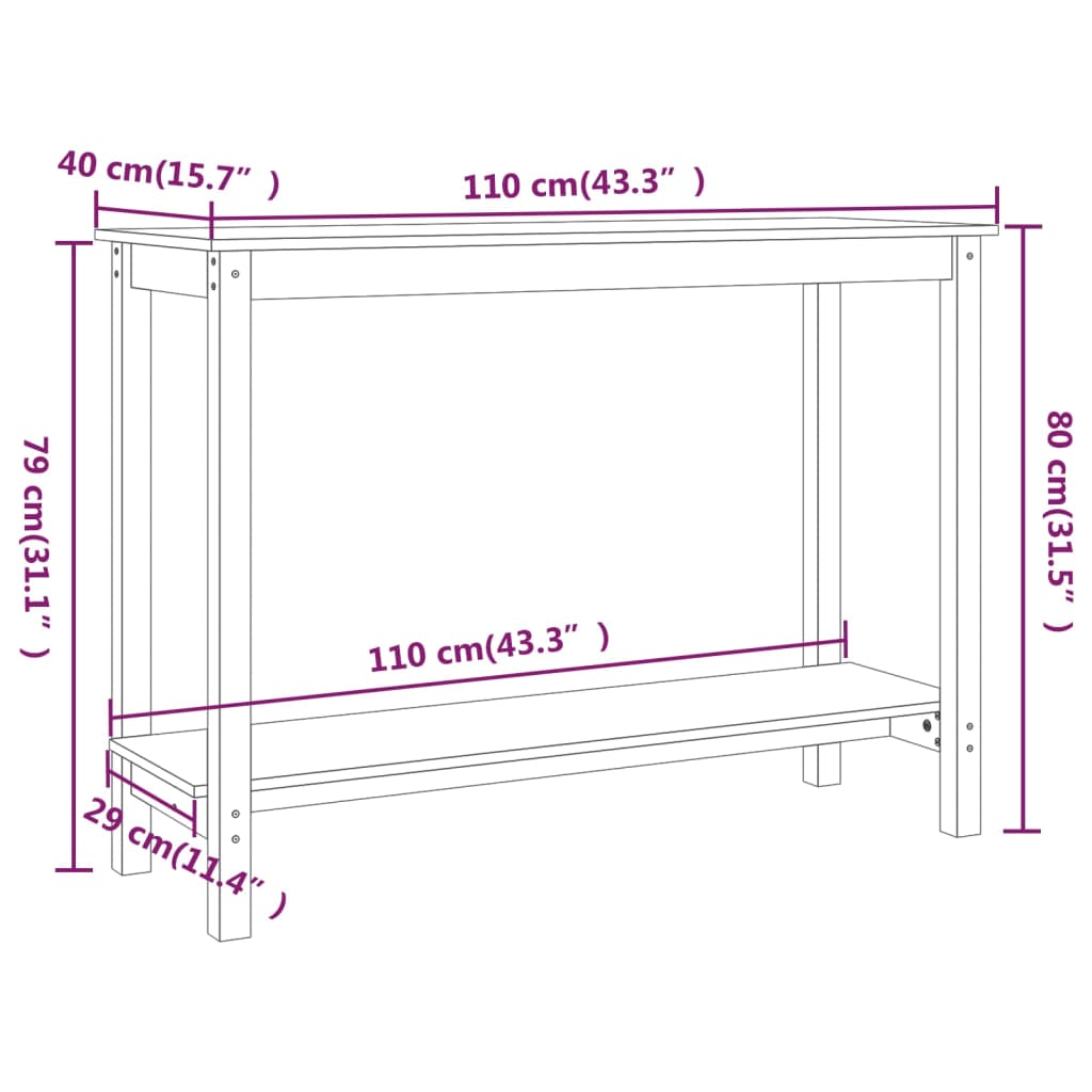 vidaXL Τραπέζι Κονσόλα 110 x 40 x 80 εκ. από Μασίφ Ξύλο Πεύκου