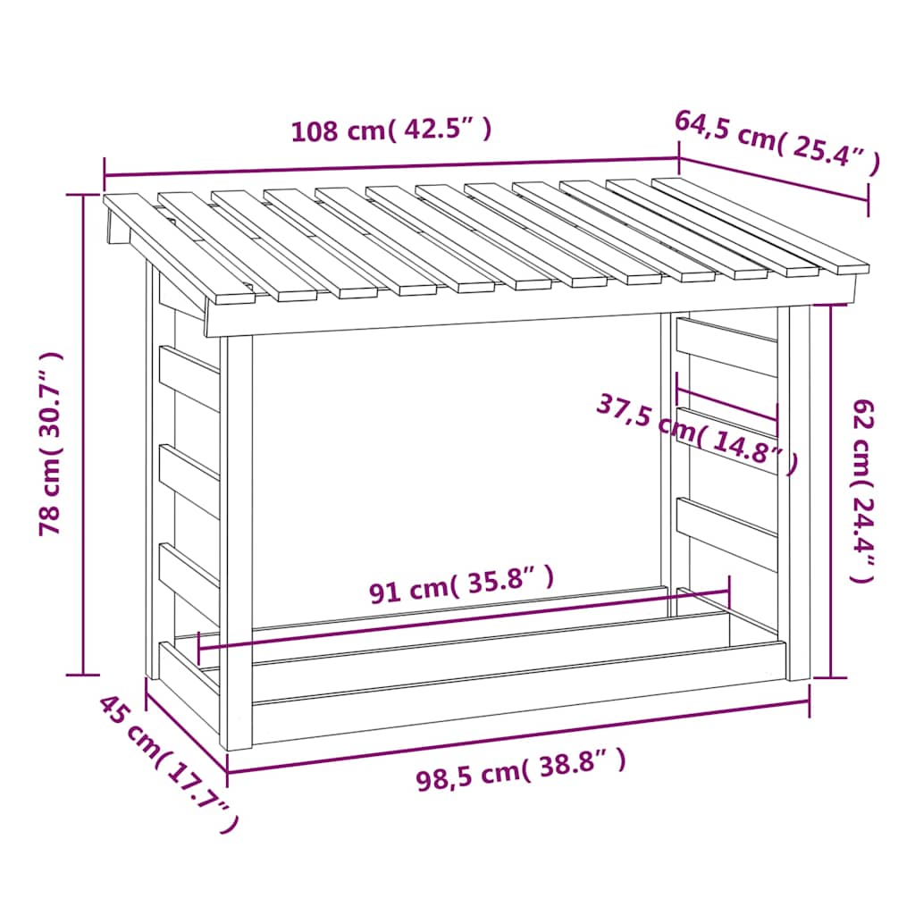 vidaXL Ραφιέρα Καυσόξυλων Λευκό 108x64,5x78 εκ. από Μασίφ Ξύλο Πεύκου