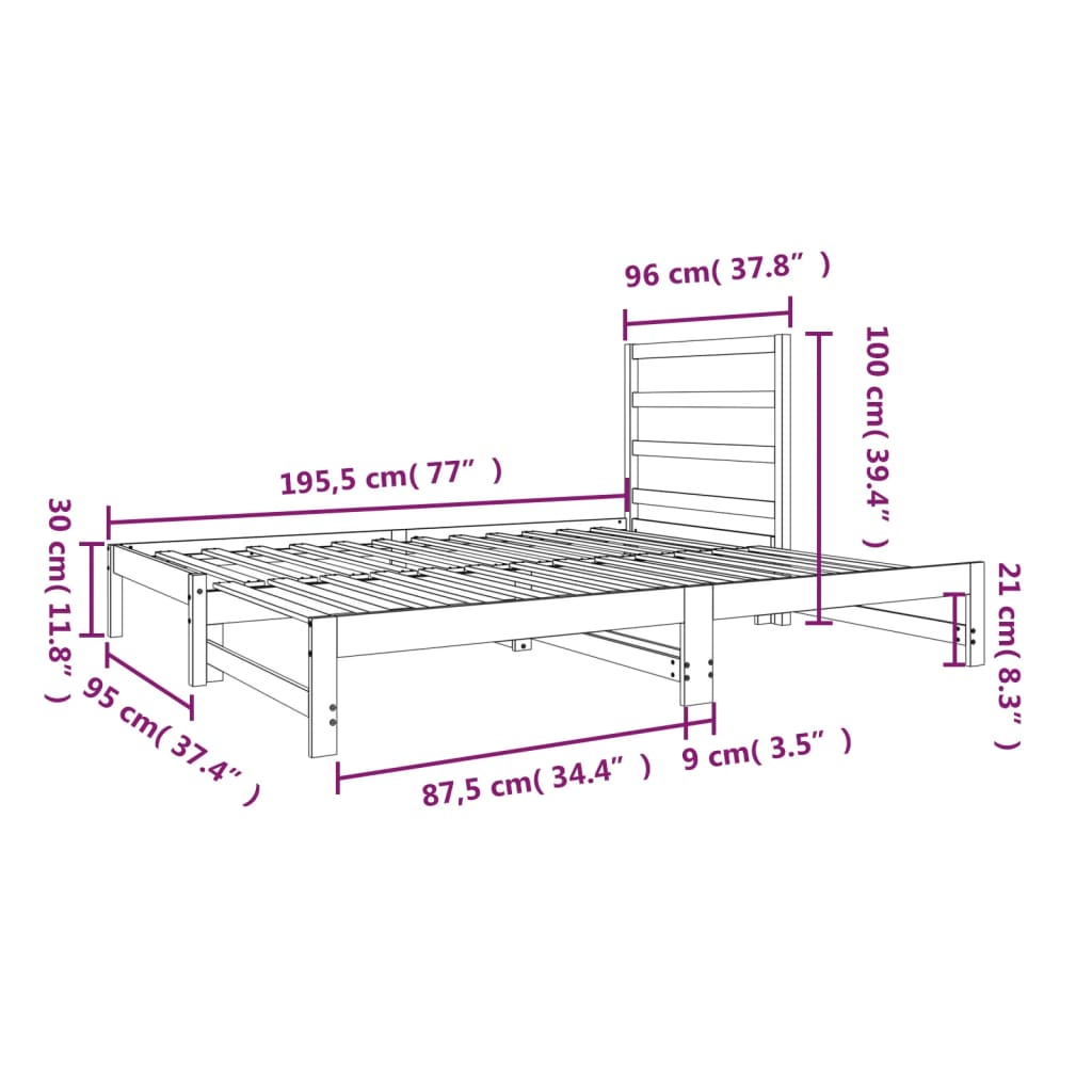 vidaXL Καναπές Κρεβάτι Συρόμενος Λευκός 2x(90x190) εκ. από Μασίφ Πεύκο