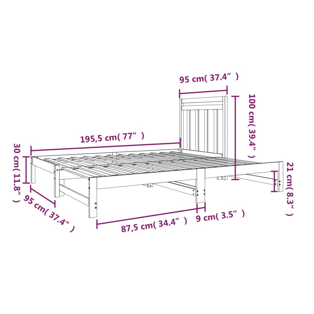 vidaXL Καναπές Κρεβάτι Συρόμενος 2x(90x190) εκ. Μασίφ Ξύλο Πεύκου