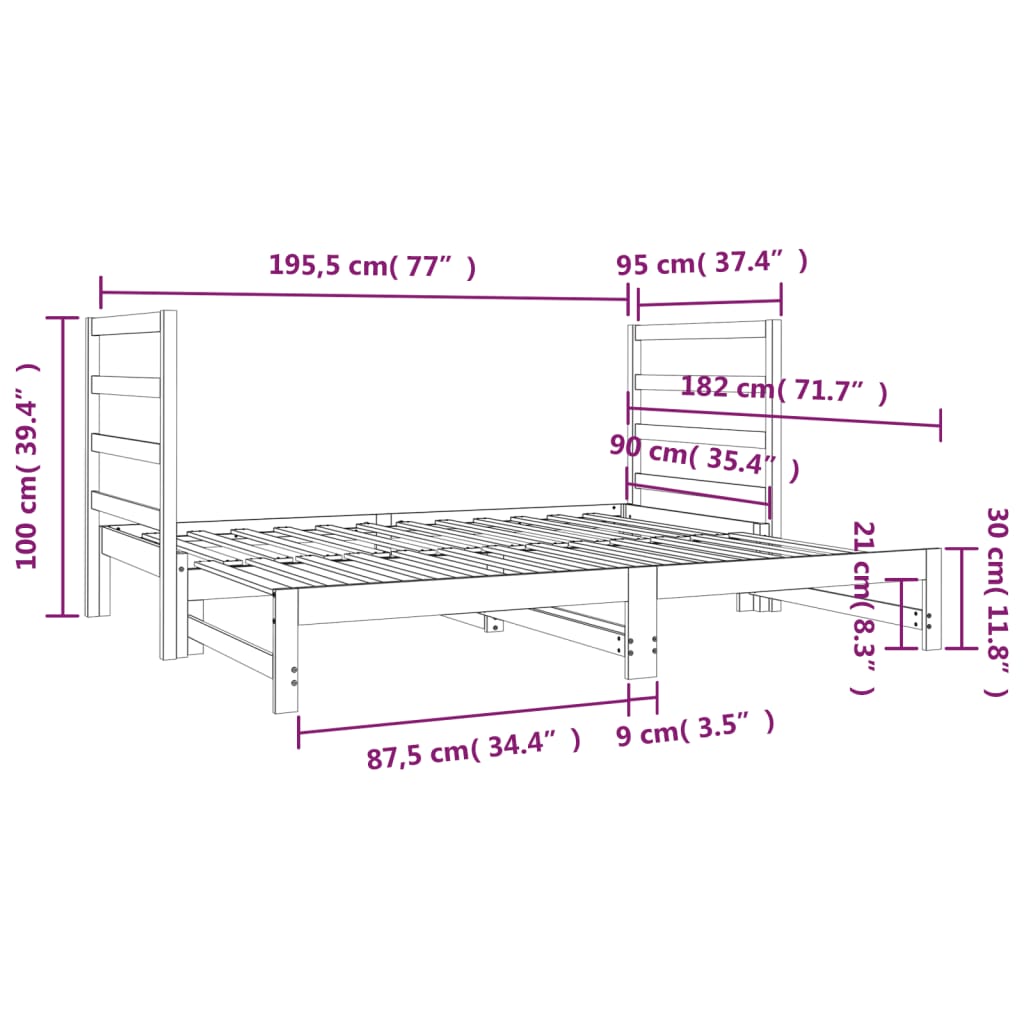 vidaXL Καναπές Κρεβάτι Συρόμενος Λευκός 2x(90x190) εκ. από Μασίφ Πεύκο