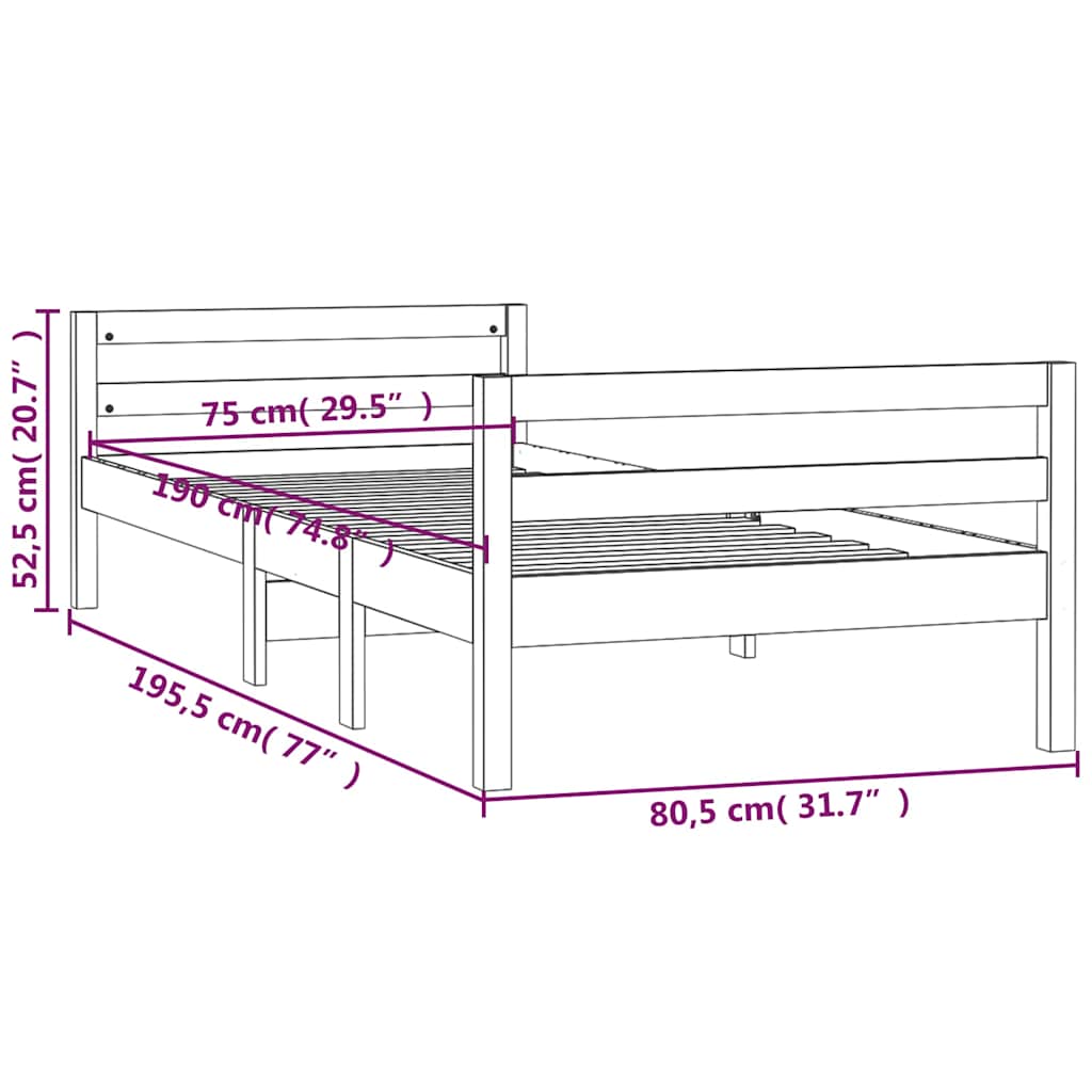 vidaXL Πλαίσιο Κρεβατιού Μελί 75 x 190 εκ. από Μασίφ Ξύλο Πεύκου