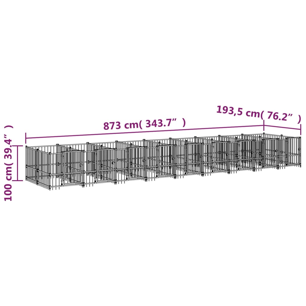 vidaXL Κλουβί Σκύλου Εξωτερικού Χώρου 16,89 μ² από Ατσάλι