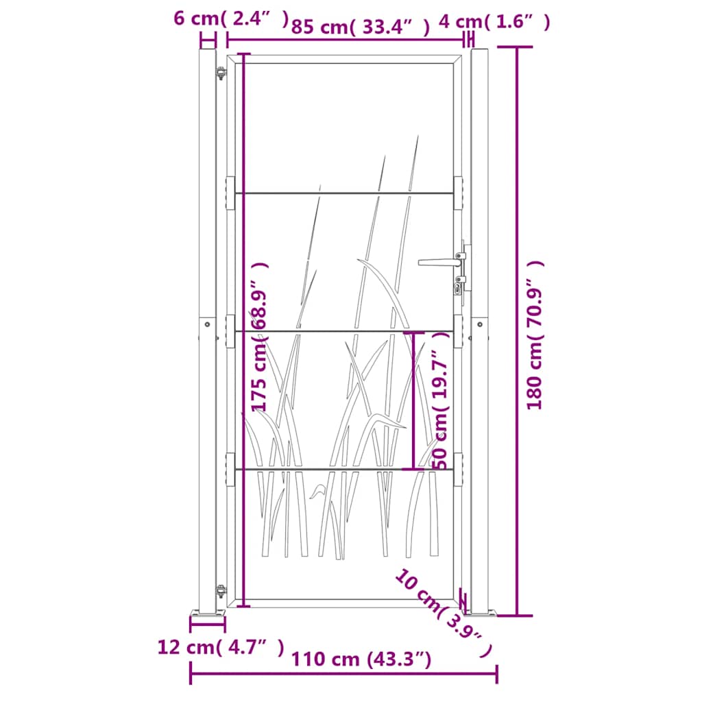 vidaXL Πόρτα Κήπου Ανθρακί 100x175 εκ. Σχέδιο Χαλυβδόφυλλου από Ατσάλι