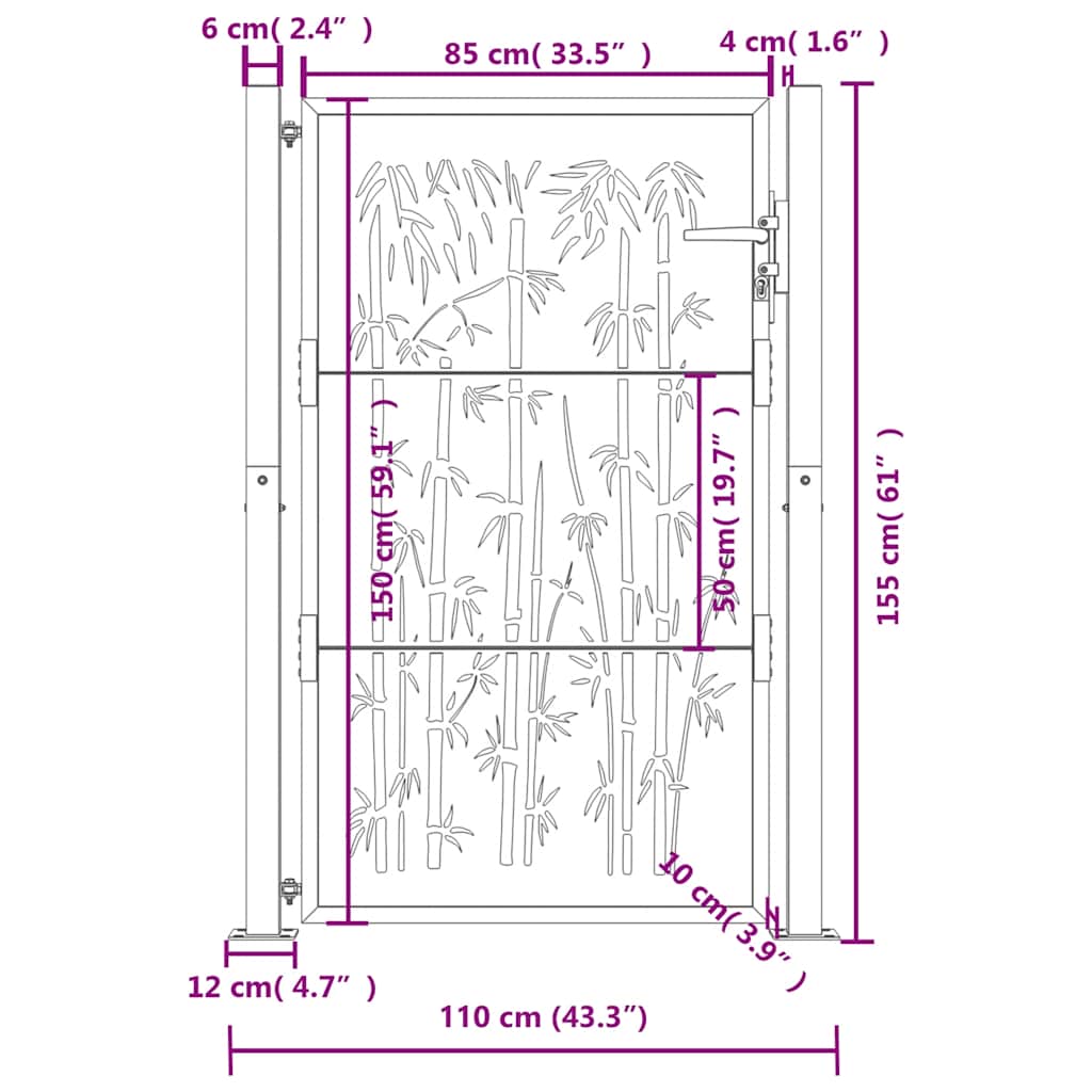 vidaXL Πόρτα Κήπου Ανθρακί 100x150 εκ. Σχέδιο Ατσάλινου Μπαμπού