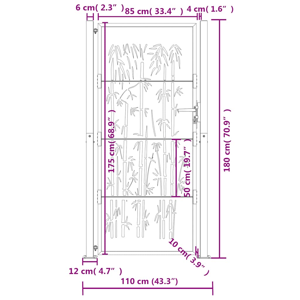 vidaXL Πόρτα Κήπου Ανθρακί 100x175 εκ. Σχέδιο Ατσάλινου Μπαμπού