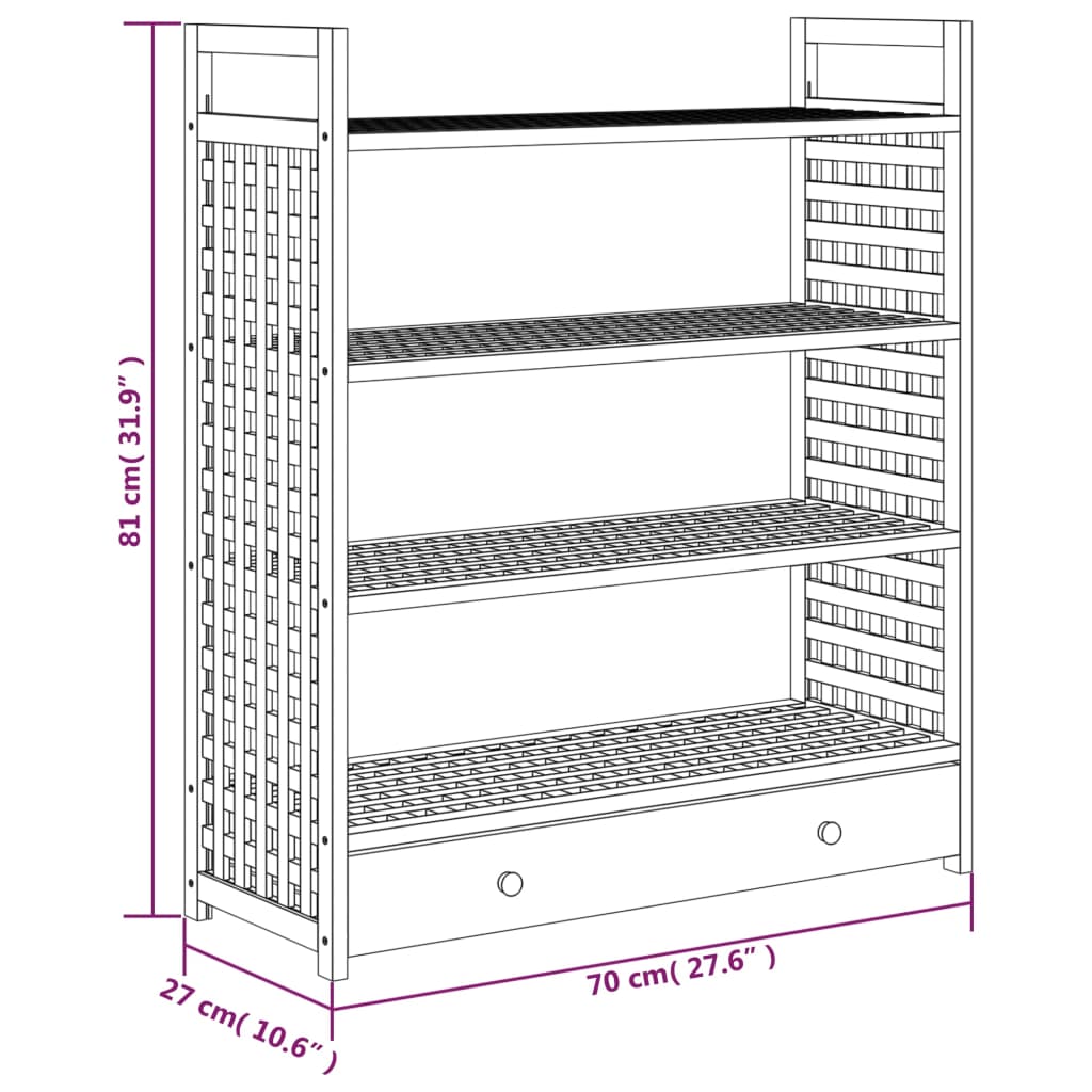 vidaXL Παπουτσοθήκη με Συρτάρι 70 x 27 x 81 εκ. Μασίφ Ξύλο Καρυδιάς