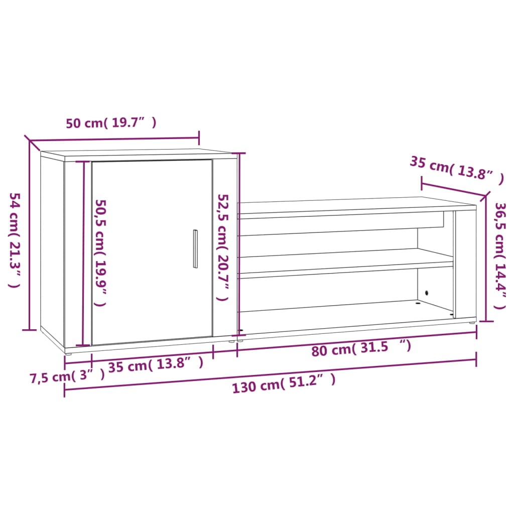 vidaXL Παπουτσοθήκη Μαύρη 130 x 35 x 54 εκ. από Επεξεργασμένο Ξύλο