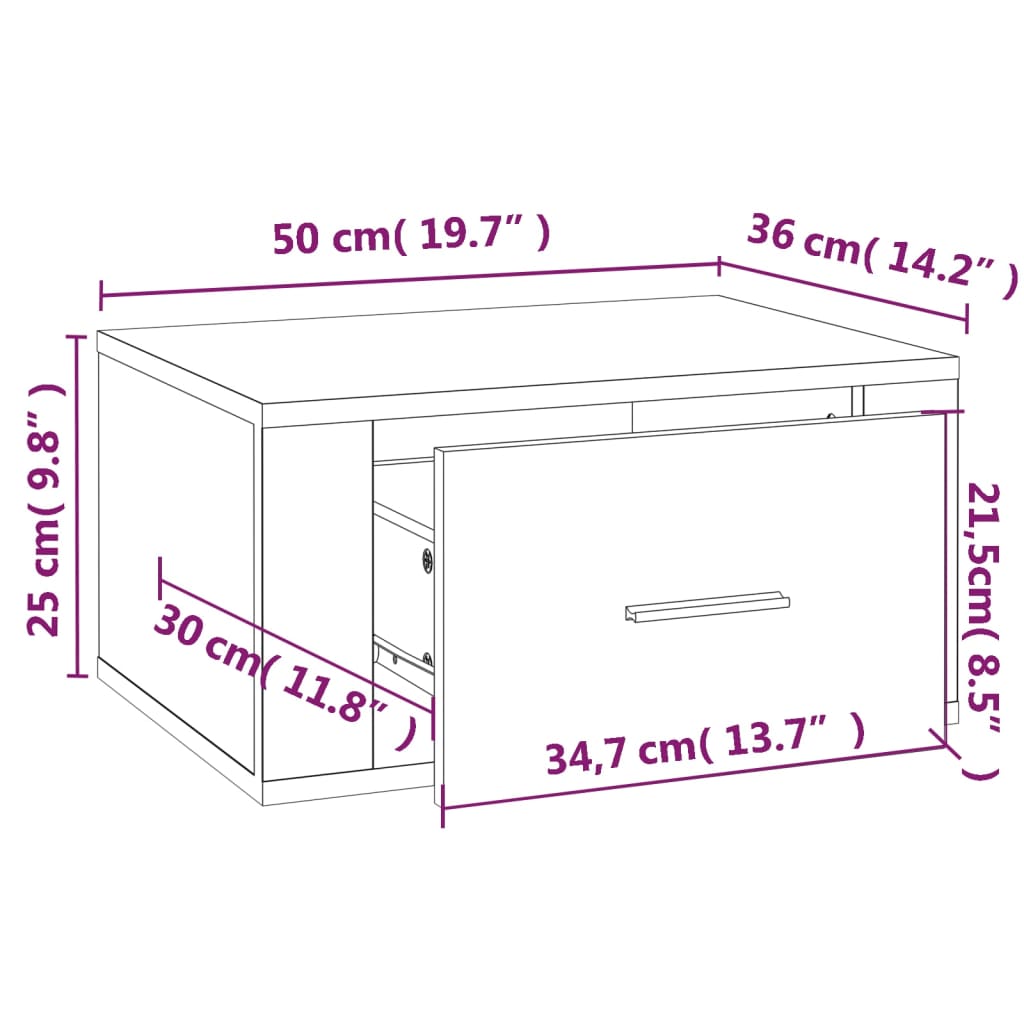 vidaXL Κομοδίνο Επιτοίχιο Λευκά 50 x 36 x 25 εκ.