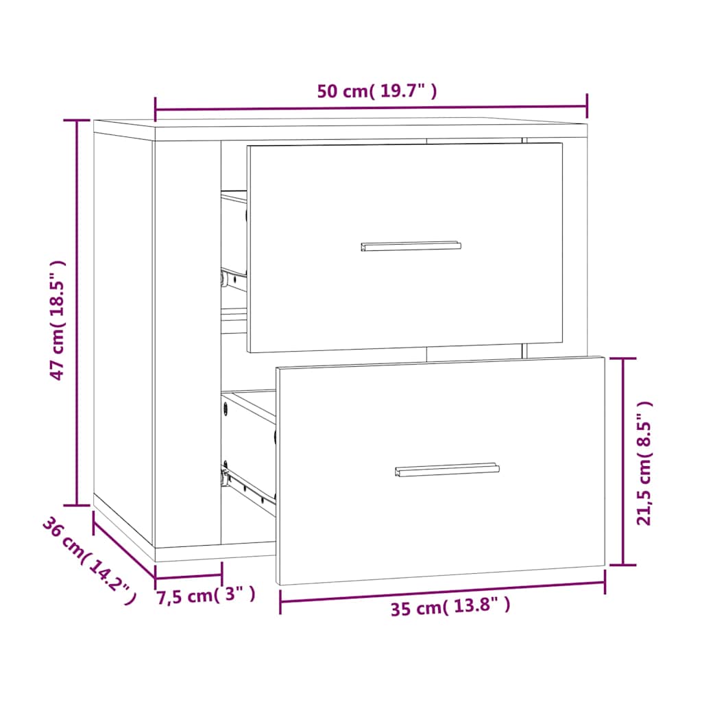 vidaXL Κομοδίνο Επιτοίχιο Γυαλιστερό Λευκό 50 x 36 x 47 εκ.