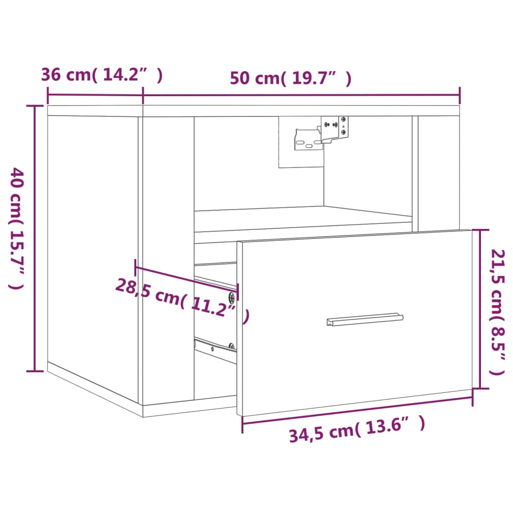 vidaXL Κομοδίνα Επιτοίχιο Sonoma Δρυς 50x36x40 εκ.