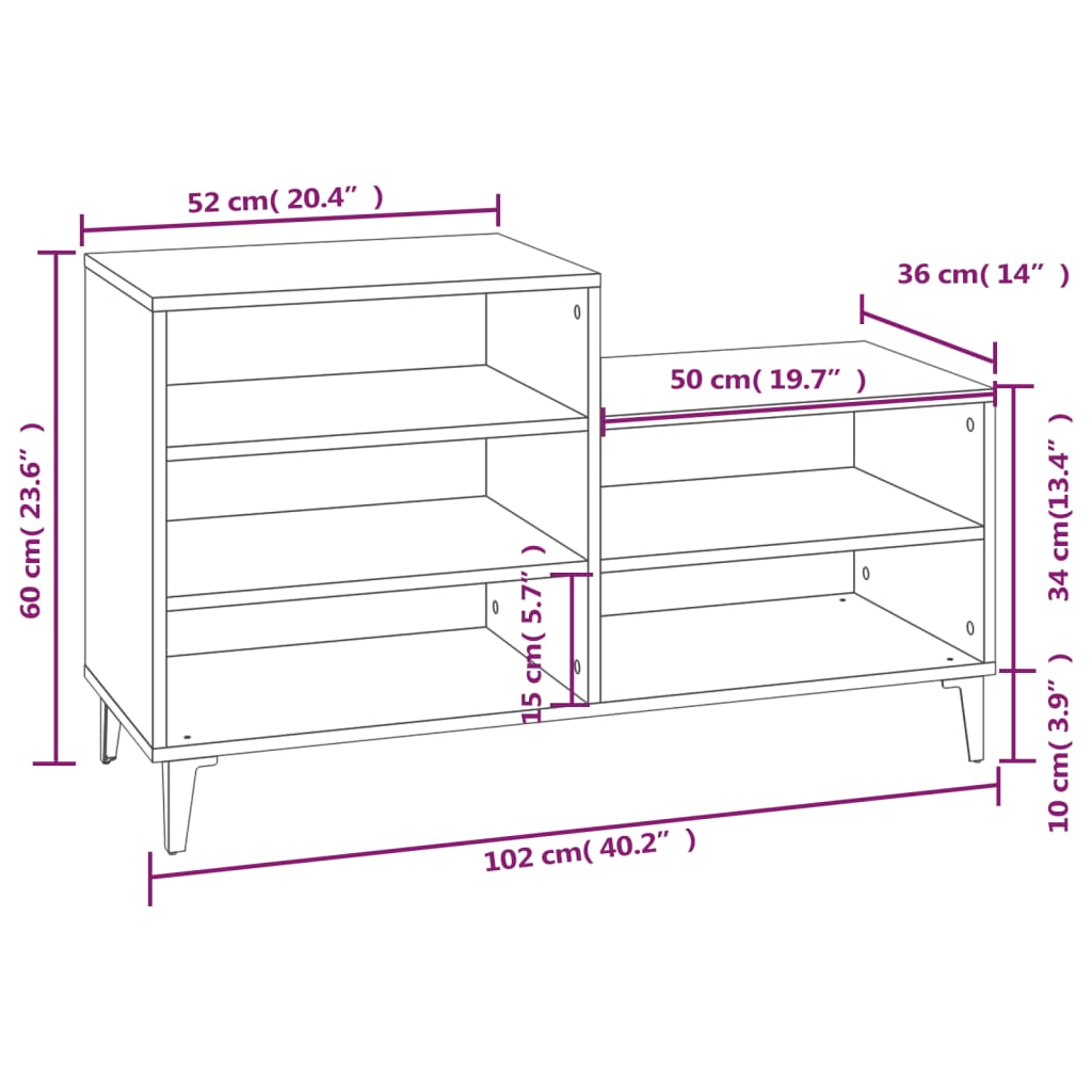 vidaXL Παπουτσοθήκη Sonoma Δρυς 102x36x60 εκ. από Επεξεργασμένο Ξύλο
