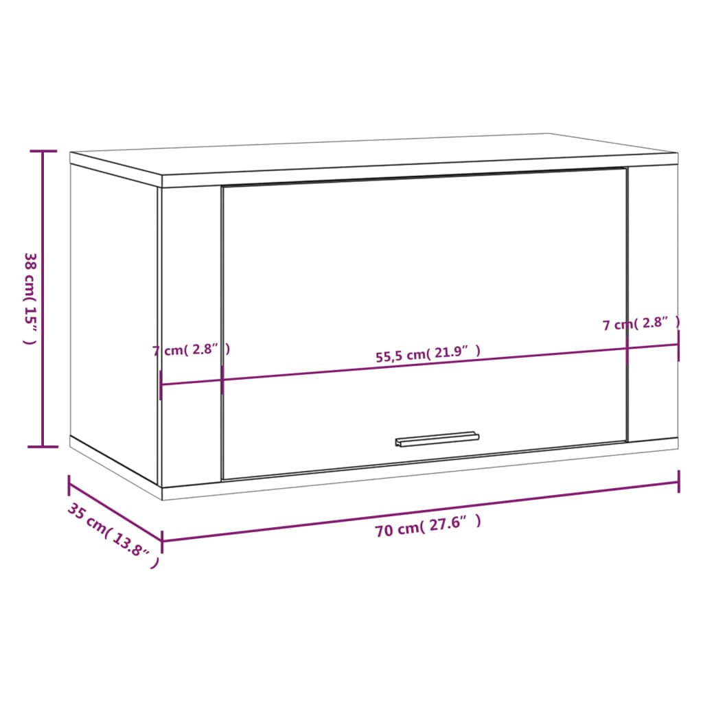 vidaXL Παπουτσοθήκη Επιτοίχια Γκρι Σκυρ. 70x35x38 εκ. Επεξεργ. Ξύλο