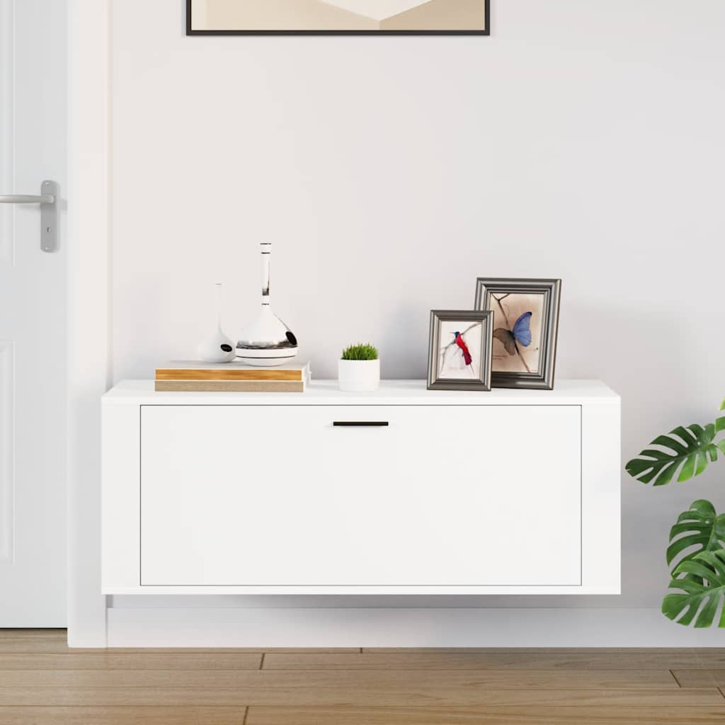 vidaXL Παπουτσοθήκη Επιτοίχια Λευκή 100x35x38 εκ. Επεξεργασμένο Ξύλο