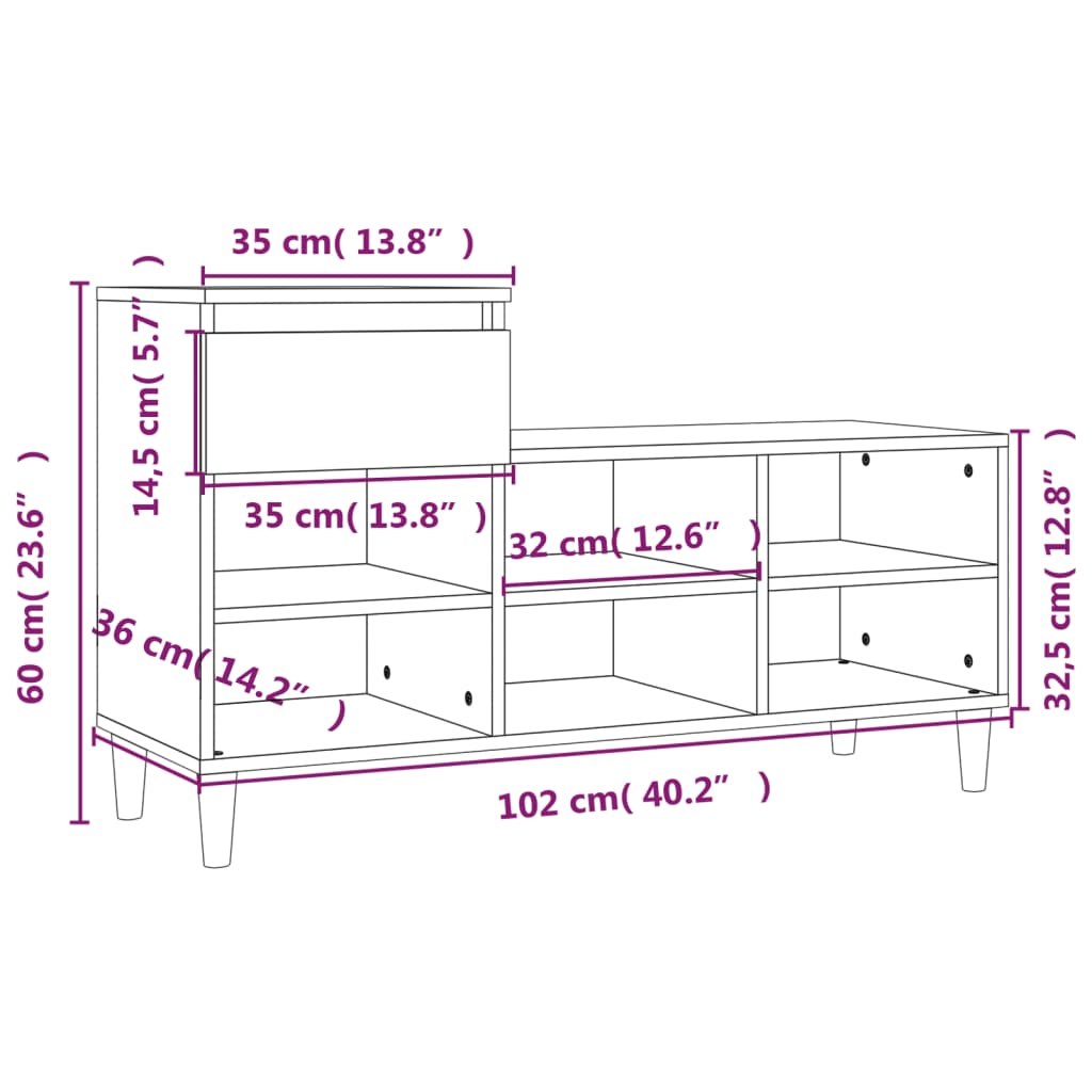 vidaXL Παπουτσοθήκη Γυαλιστερό Λευκό 102x36x60 εκ. Επεξεργασμένο Ξύλο
