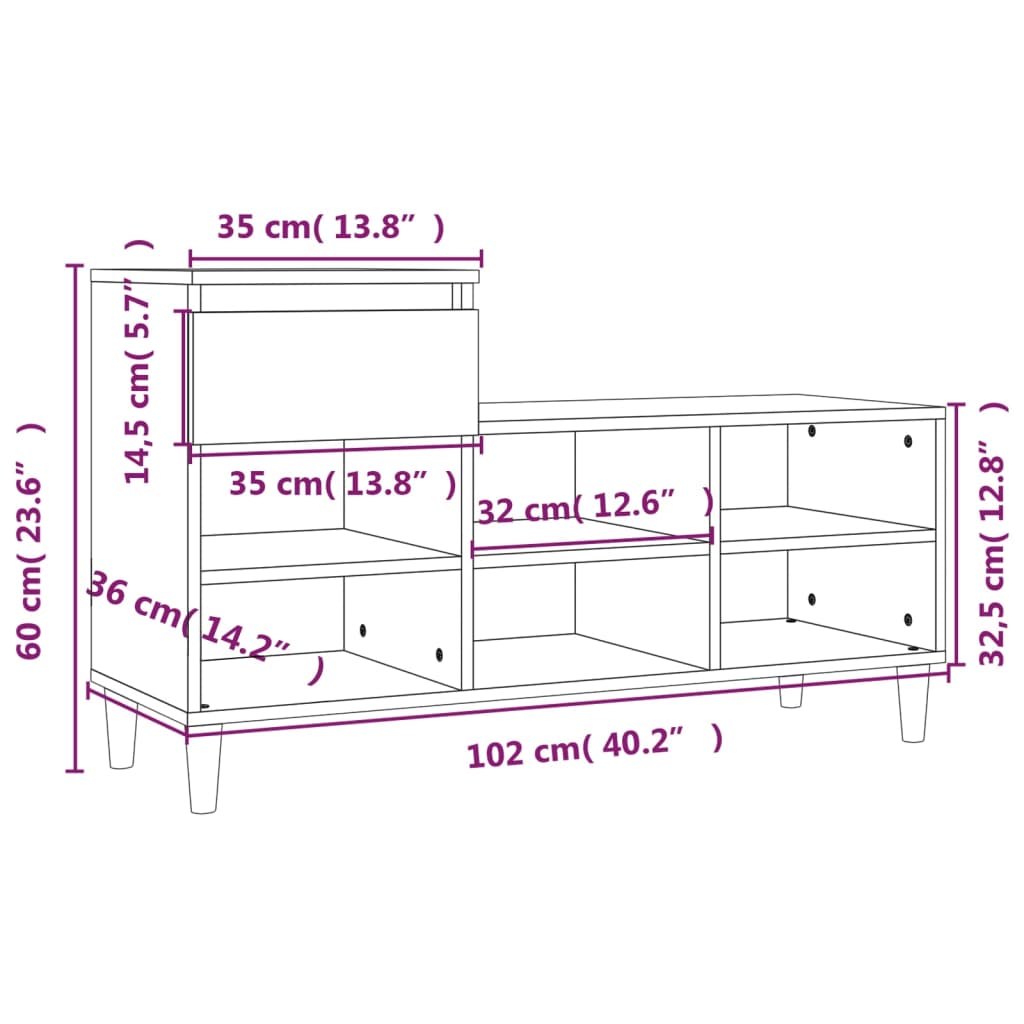 vidaXL Παπουτσοθήκη Καπνιστή Δρυς 102x36x60 εκ. από Επεξεργασμένο Ξύλο