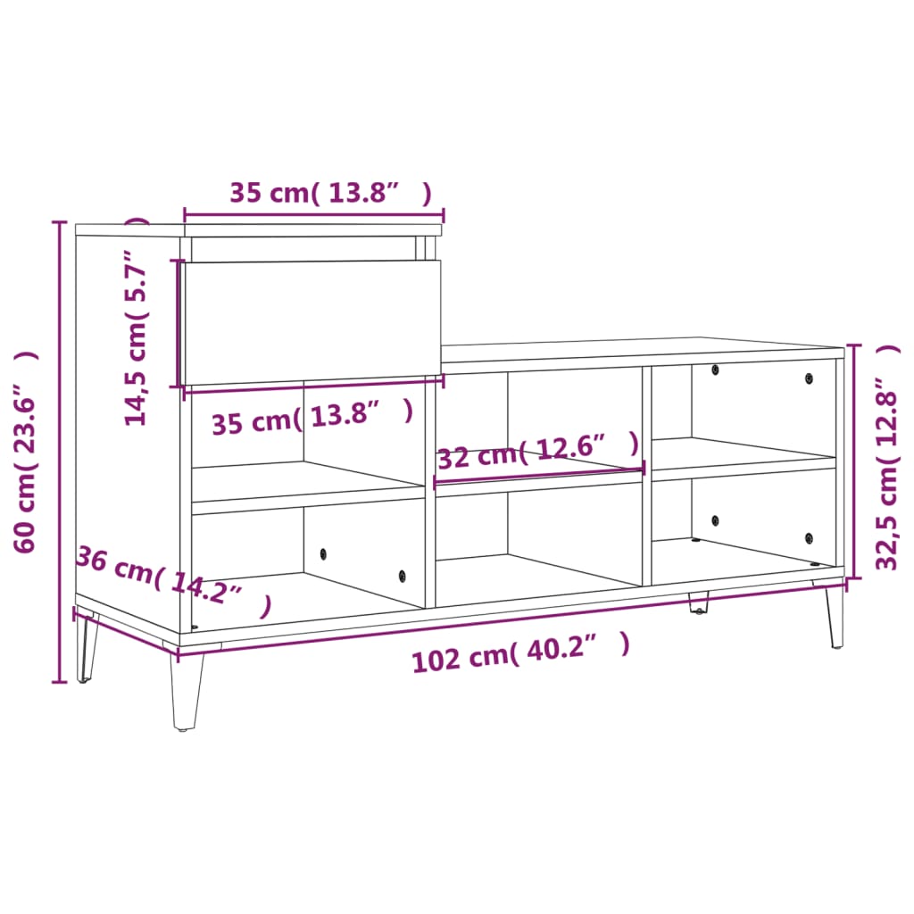 vidaXL Παπουτσοθήκη Γκρι Sonoma 102x36x60 εκ. από Επεξεργασμένο Ξύλο