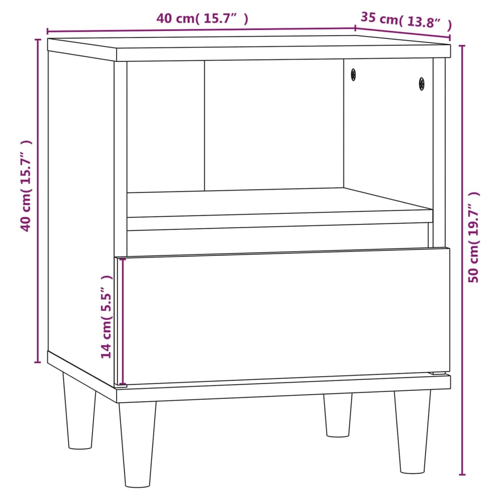 vidaXL Κομοδίνο Καφέ Δρυς 40x35x50 εκ.