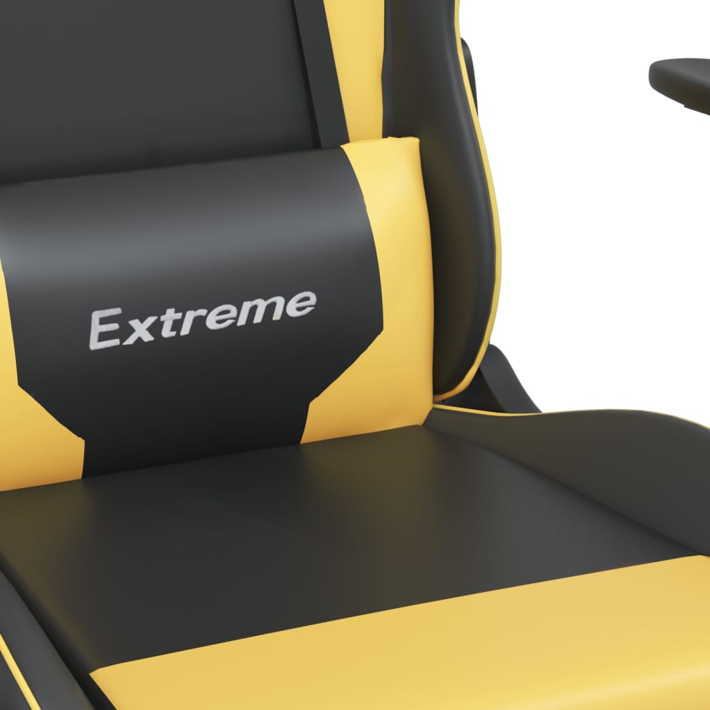 vidaXL Καρέκλα Gaming Μασάζ Υποπόδιο Μαύρο/Χρυσό από Συνθετικό Δέρμα