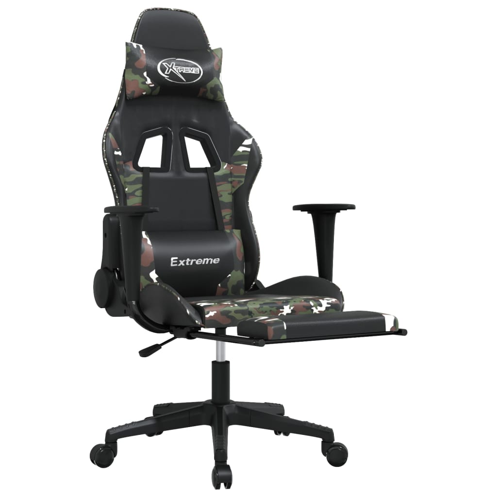vidaXL Καρέκλα Gaming Μασάζ Υποπόδιο Μαύρο/Παραλλαγή Συνθετικό Δέρμα
