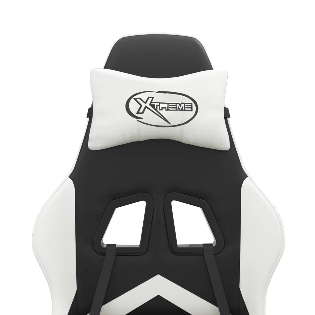vidaXL Καρέκλα Gaming Μασάζ Υποπόδιο Μαύρο/Λευκό από Συνθετικό Δέρμα