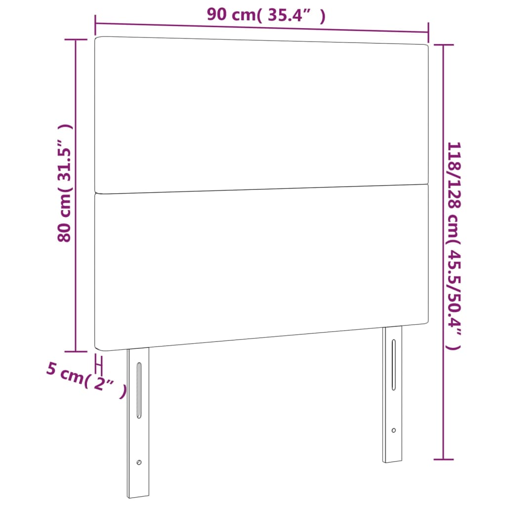 vidaXL Κεφαλάρια Κρεβατιού 2 τεμ. Μαύρο 90x5x78/88 εκ. Βελούδινο
