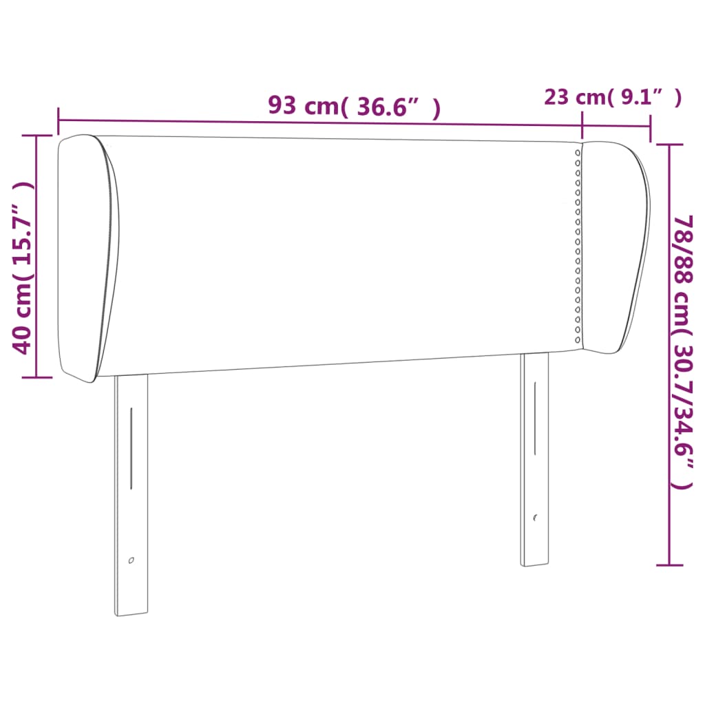 vidaXL Κεφαλάρι με Πτερύγια Μαύρο 93x23x78/88 εκ. Βελούδινο