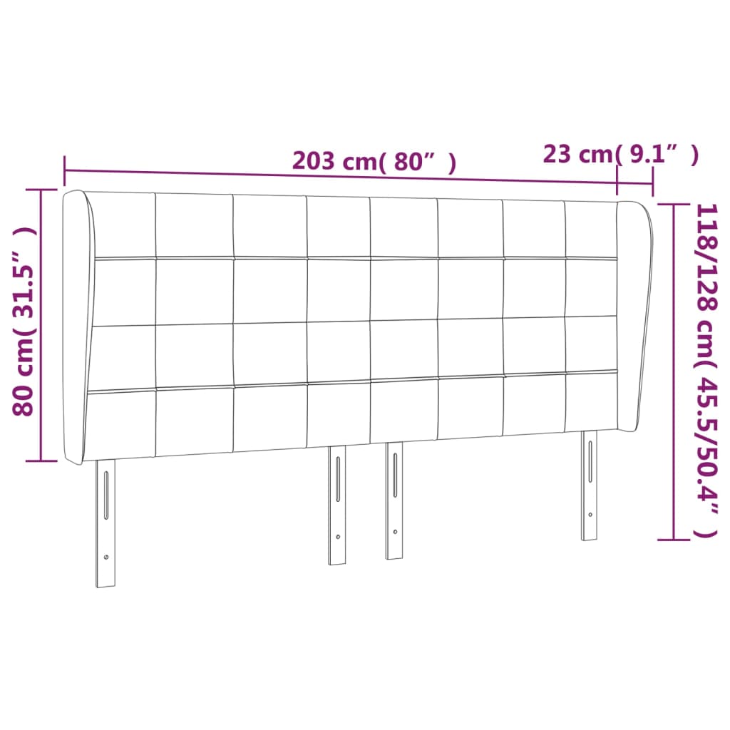 vidaXL Κεφαλάρι με Πτερύγια Μαύρο 203x23x118/128 εκ. Βελούδινο