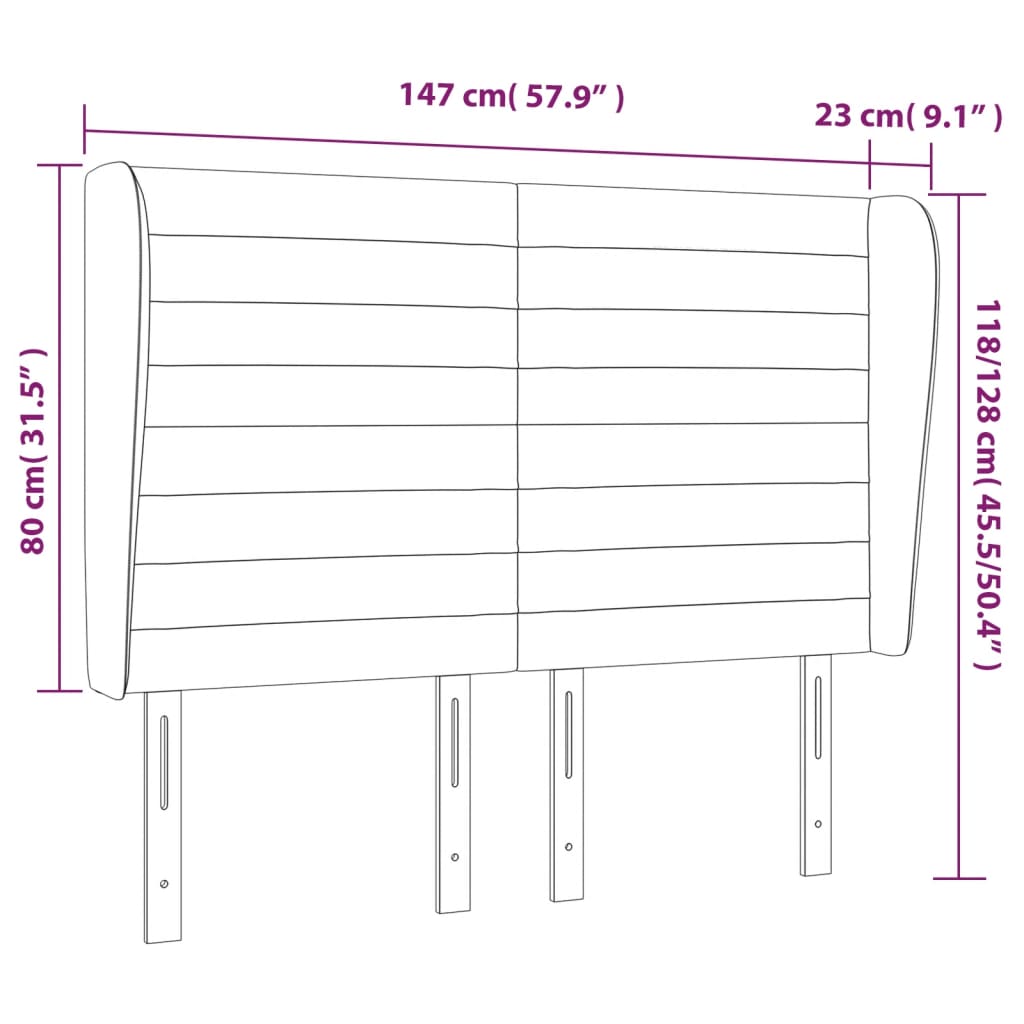 vidaXL Κεφαλάρι με Πτερύγια Μαύρο 147x23x118/128 εκ. Υφασμάτινο