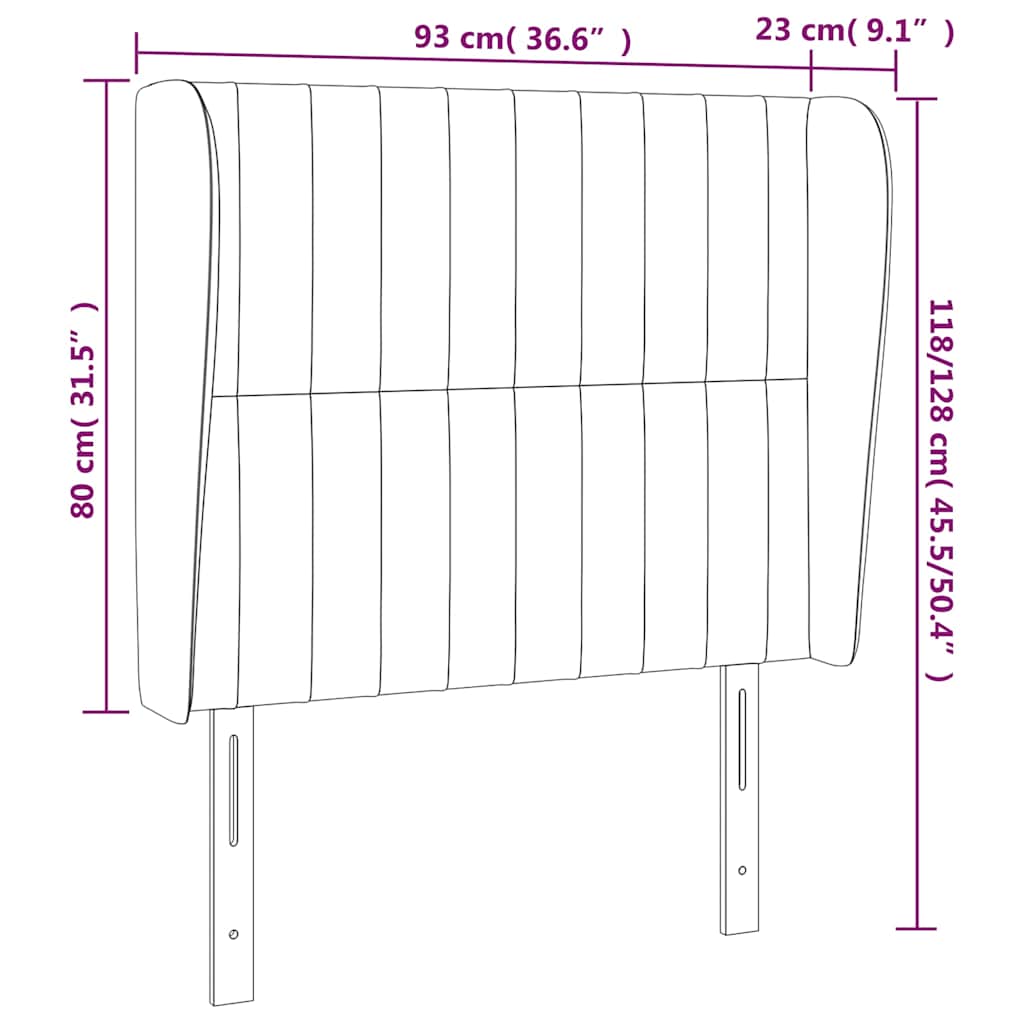 vidaXL Κεφαλάρι με Πτερύγια Μαύρο 93 x 23 x 118/128 εκ. Βελούδινο