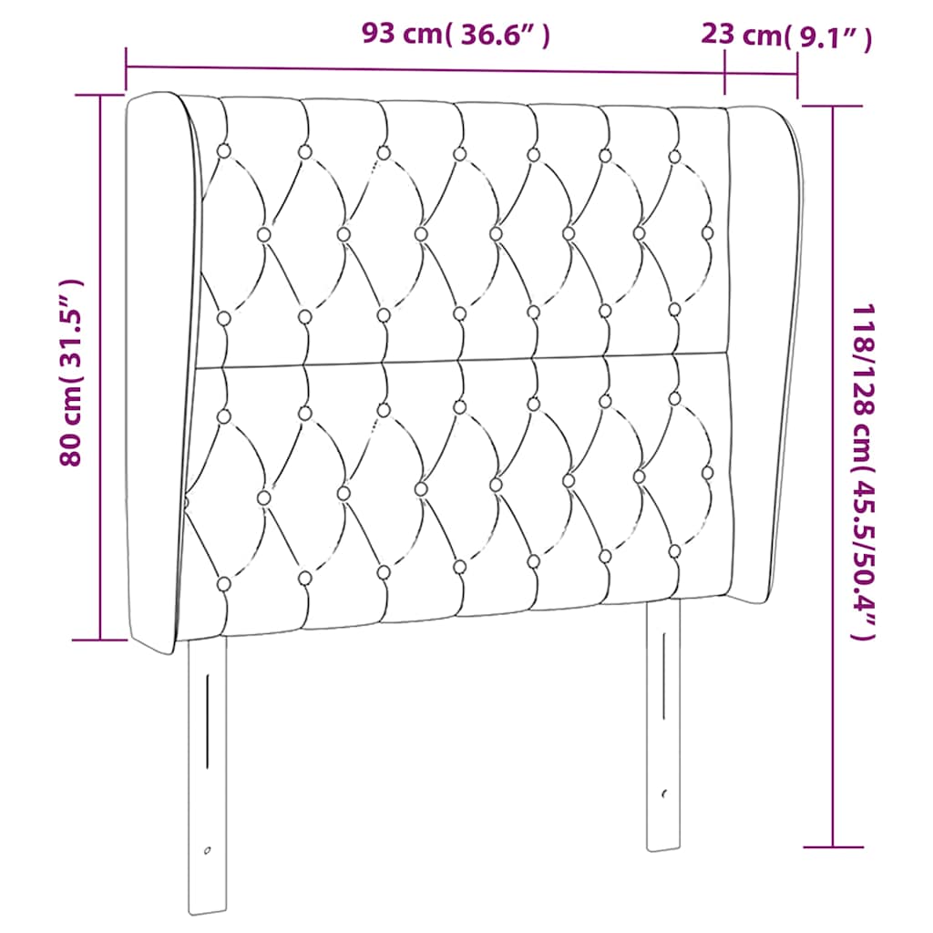 vidaXL Κεφαλάρι με Πτερύγια Μαύρο 93 x 23 x 118/128 εκ. Βελούδινο