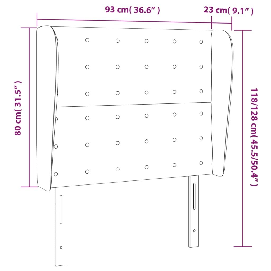 vidaXL Κεφαλάρι με Πτερύγια Σκούρο Γκρι 93 x 23 x 118/128εκ.Υφασμάτινο