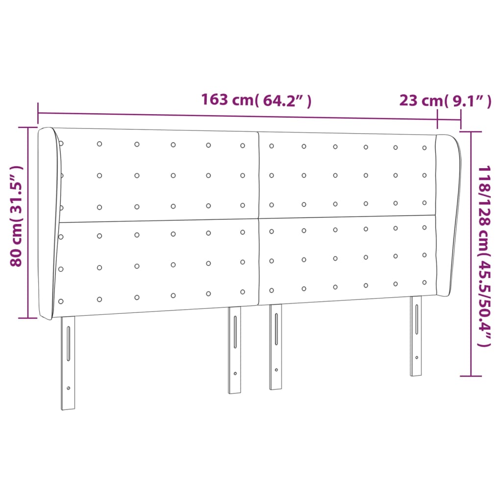 vidaXL Κεφαλάρι με Πτερύγια Ανοιχτό Γκρι 163x23x118/128 εκ. Βελούδινο