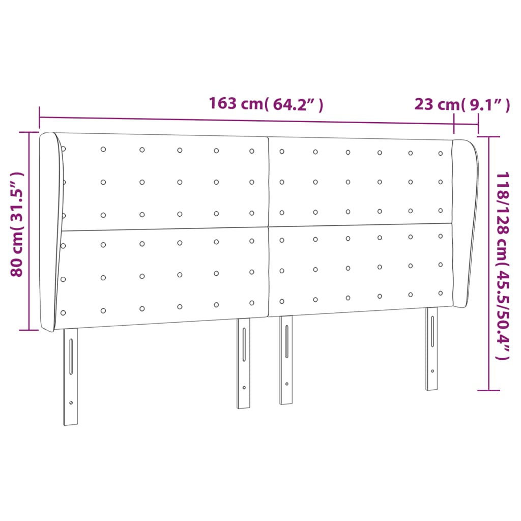 vidaXL Κεφαλάρι με Πτερύγια Σκούρο Μπλε 163x23x118/128 εκ. Βελούδινο