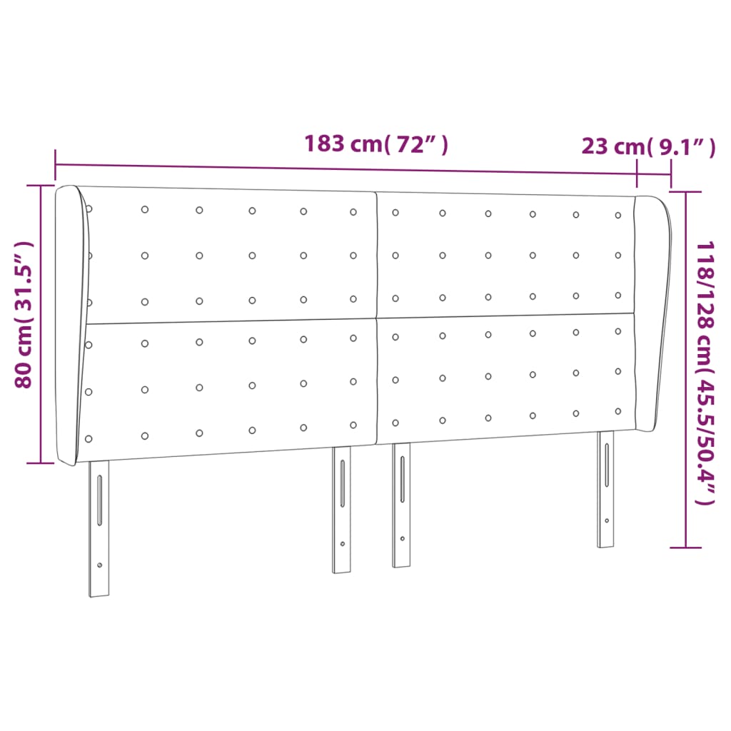 vidaXL Κεφαλάρι με Πτερύγια Μαύρο 183x23x118/128 εκ. Βελούδινο