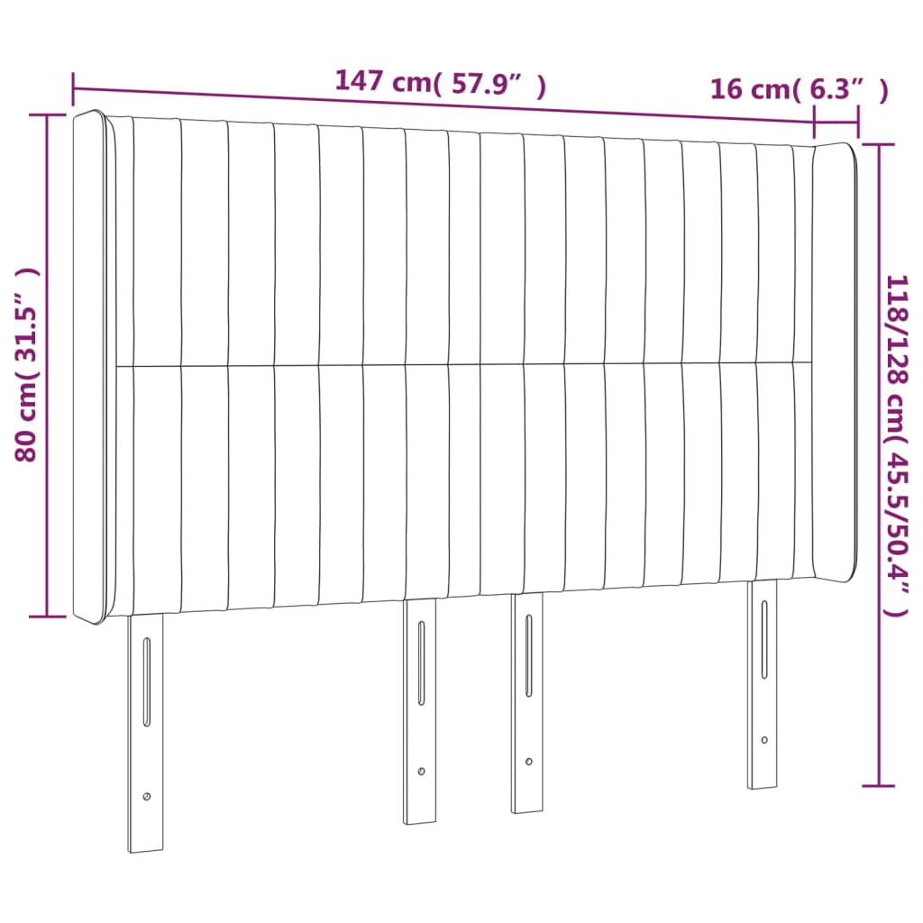 vidaXL Κεφαλάρι με Πτερύγια Μαύρο 147x16x118/128 εκ. Βελούδινο