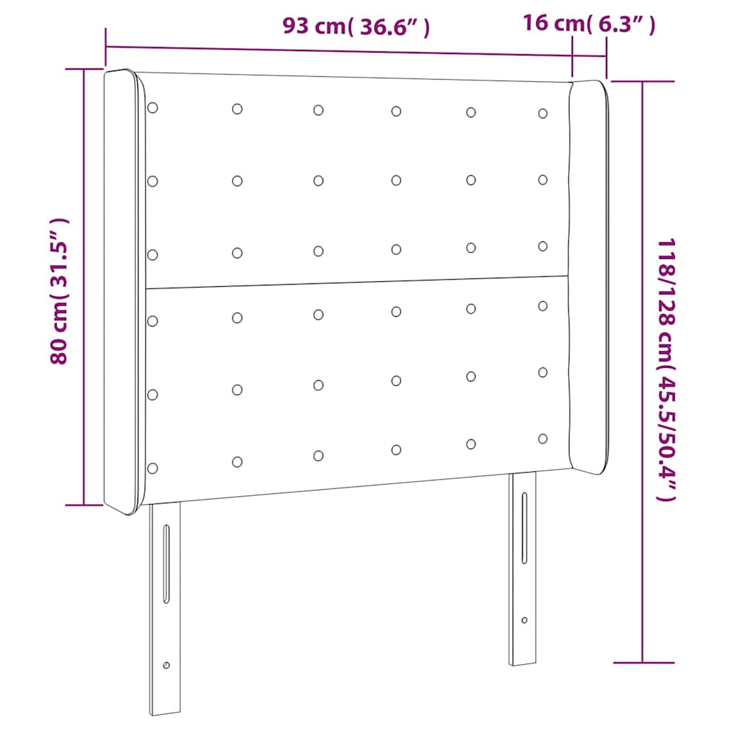 vidaXL Κεφαλάρι με Πτερύγια Μαύρο 93x16x118/128 εκ. Βελούδινο