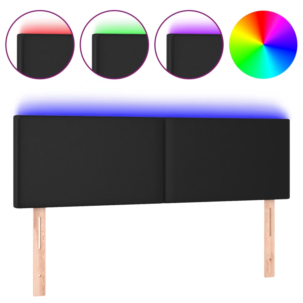 vidaXL Κεφαλάρι Κρεβατιού LED Μαύρο 144x5x78/88 εκ. Συνθετ. Δέρμα